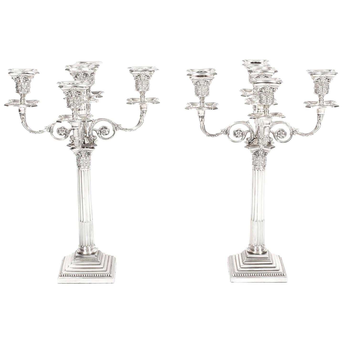 Pair Sterling Silver Five Light Candelabra by Charles Boyton, 1890, 19th Century