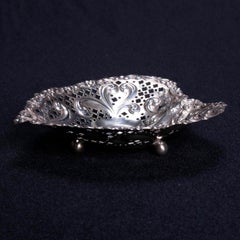 Antique Pair Sterling Silver Gorham Heart Shaped Reticulated and Footed Dishes