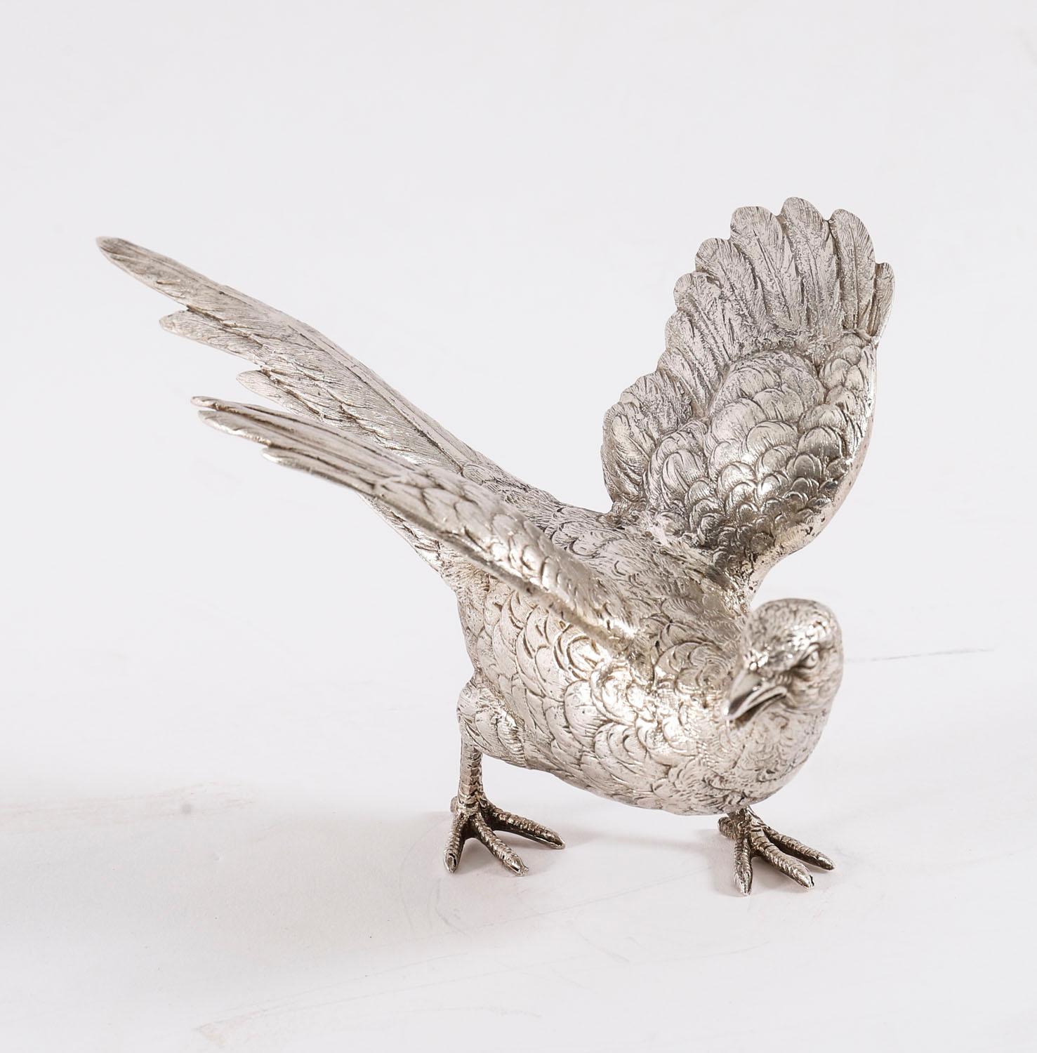 Antique Pair Sterling Silver Pheasants Edward Barnard & Sons London 19th Century For Sale 6