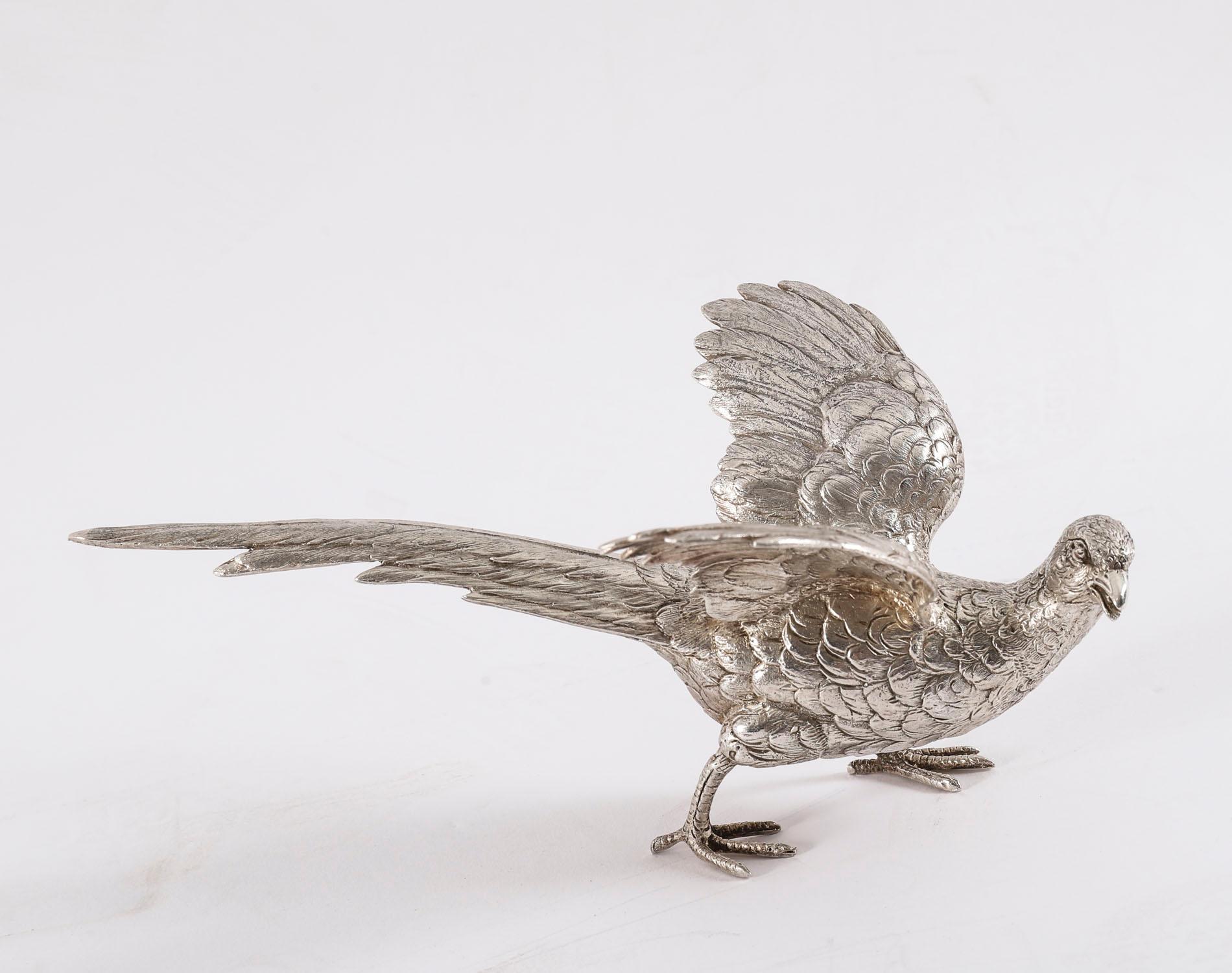 Antique Pair Sterling Silver Pheasants Edward Barnard & Sons London 19th Century For Sale 7
