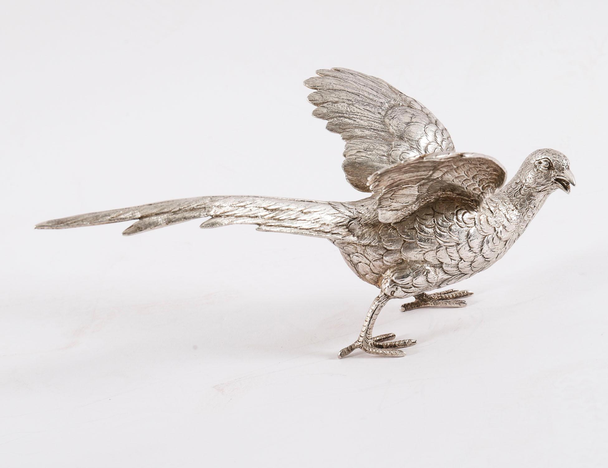 Antique Pair Sterling Silver Pheasants Edward Barnard & Sons London 19th Century For Sale 8