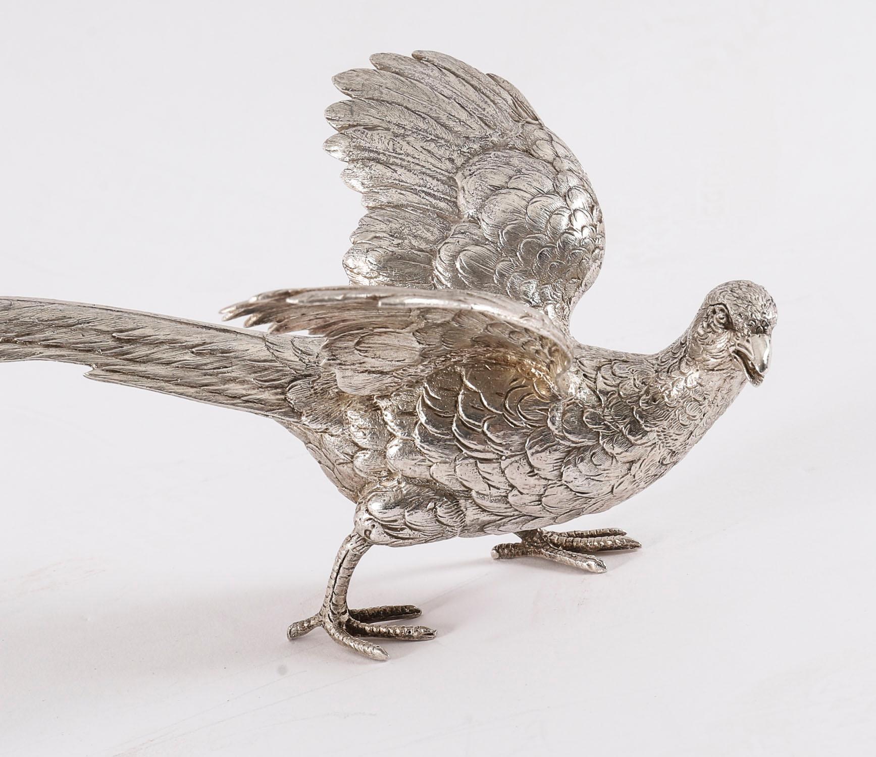 Antique Pair Sterling Silver Pheasants Edward Barnard & Sons London 19th Century For Sale 9