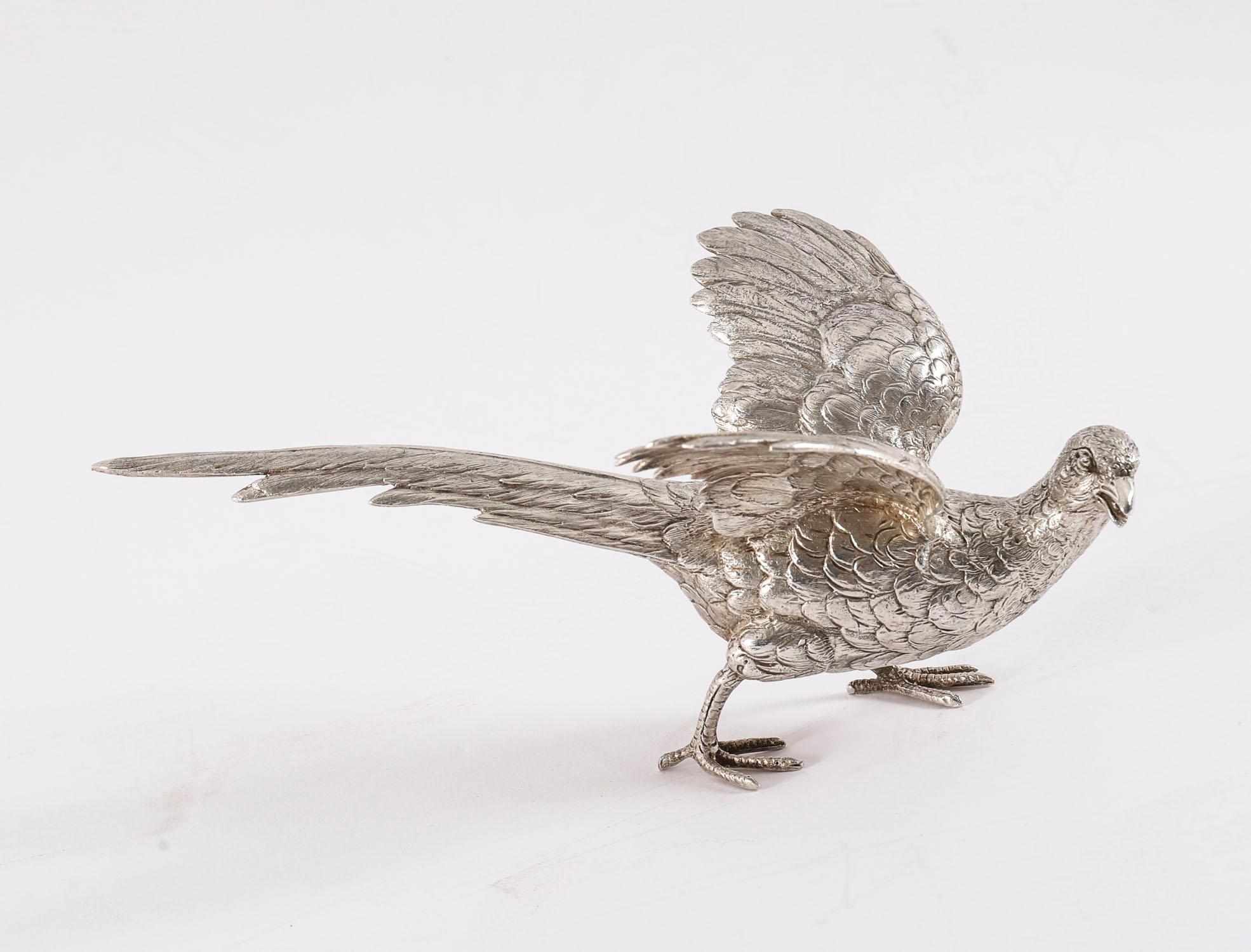 Antique Pair Sterling Silver Pheasants Edward Barnard & Sons London 19th Century For Sale 10