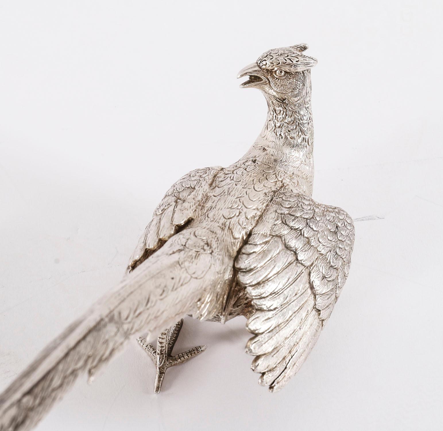 Antique Pair Sterling Silver Pheasants Edward Barnard & Sons London 19th Century For Sale 11