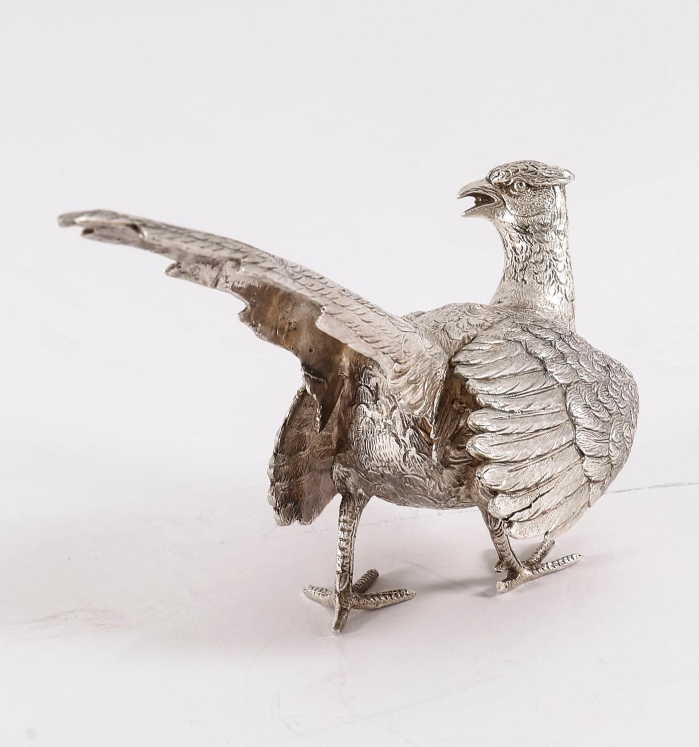 Antique Pair Sterling Silver Pheasants Edward Barnard & Sons London 19th Century For Sale 13