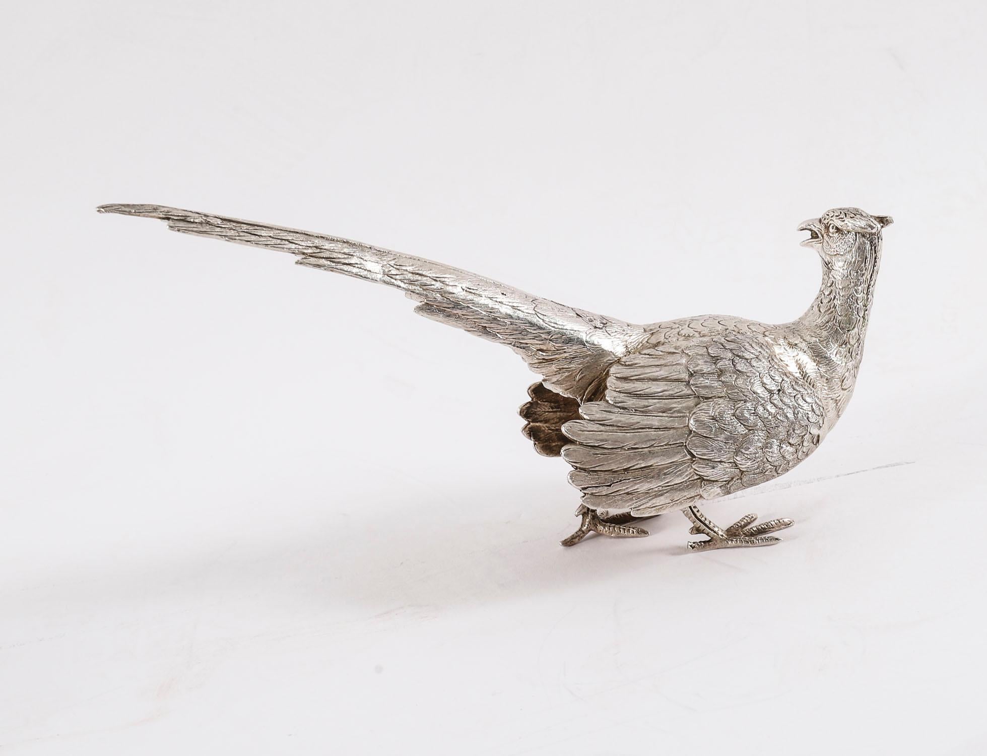 Antique Pair Sterling Silver Pheasants Edward Barnard & Sons London 19th Century For Sale 14