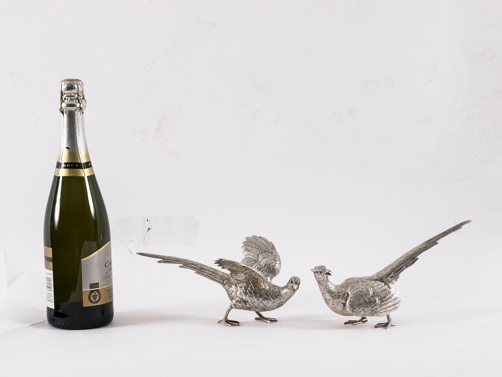 Antique Pair Sterling Silver Pheasants Edward Barnard & Sons London 19th Century For Sale 15