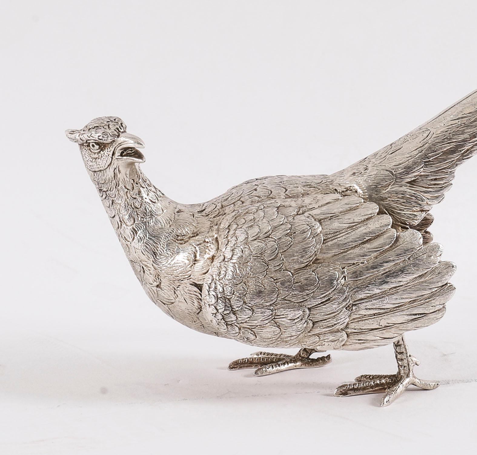 Antique Pair Sterling Silver Pheasants Edward Barnard & Sons London 19th Century For Sale 1