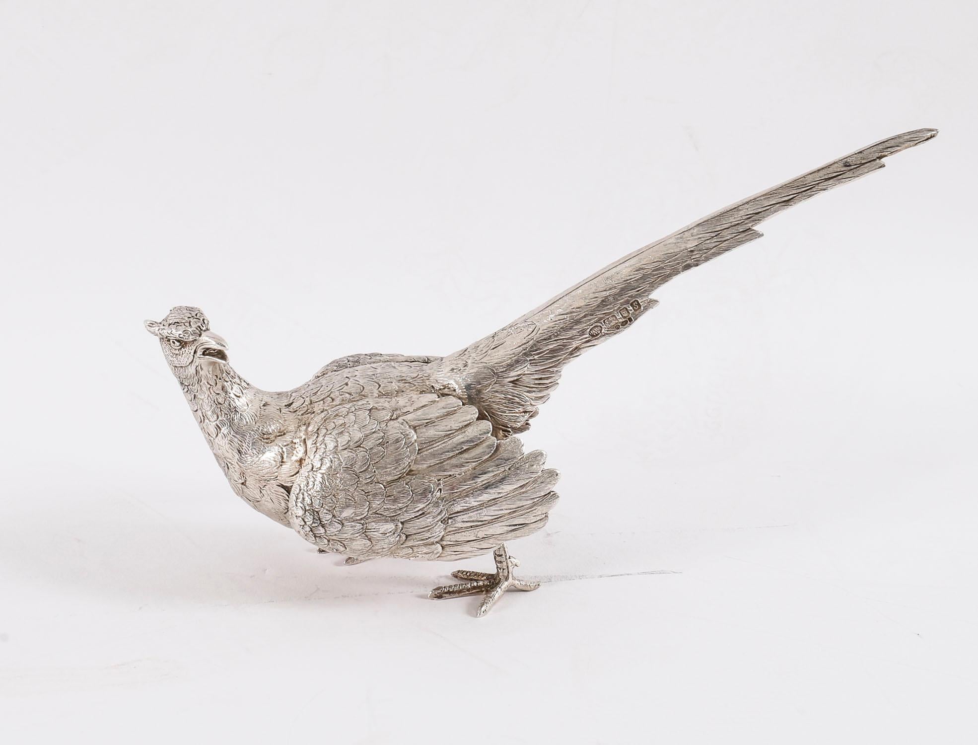 Antique Pair Sterling Silver Pheasants Edward Barnard & Sons London 19th Century For Sale 2