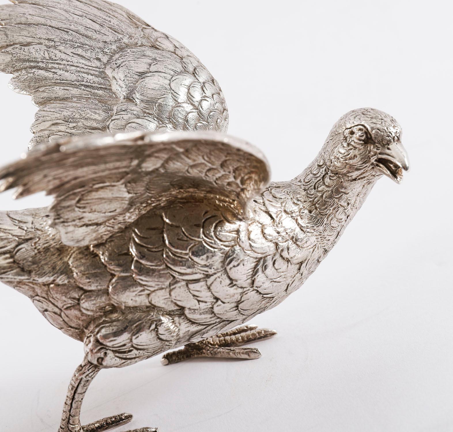 Antique Pair Sterling Silver Pheasants Edward Barnard & Sons London 19th Century For Sale 4
