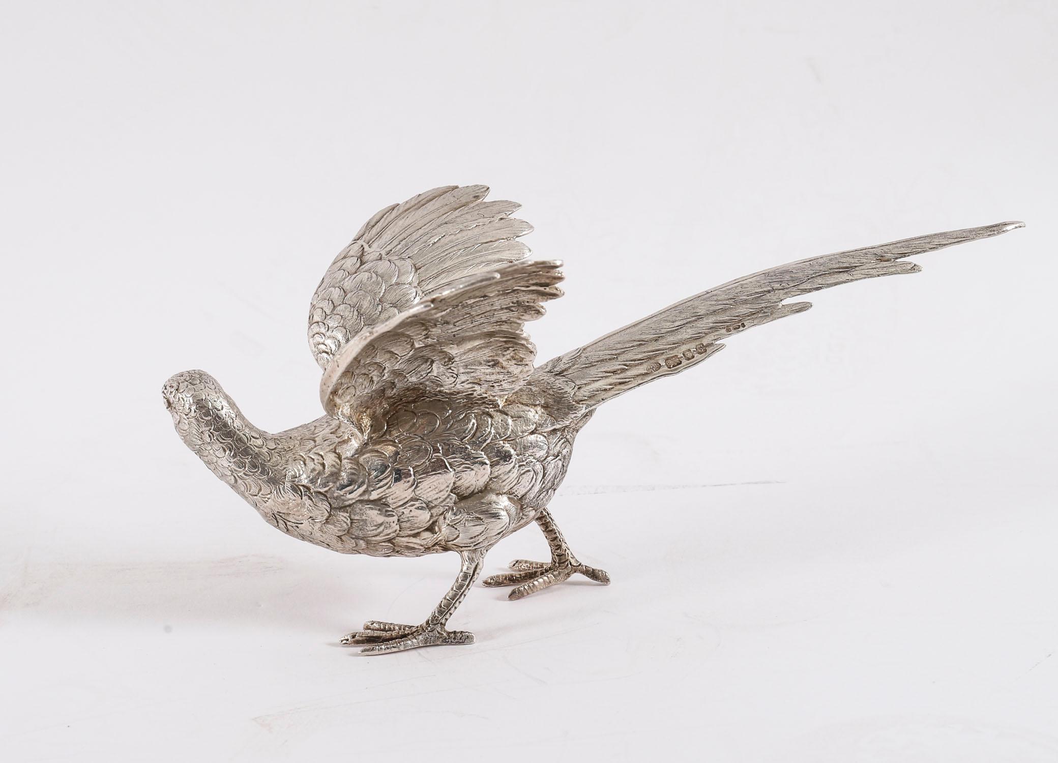Antique Pair Sterling Silver Pheasants Edward Barnard & Sons London 19th Century For Sale 5