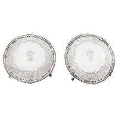 Antique Pair Sterling Silver Salvers by John Carter 18th Century