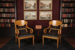 Antique Pair Swedish Biedermeier Birchwood Ebonized Armchairs 19th Century