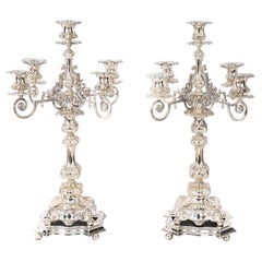 Antique Pair Swedish Five Light Silver Plated Candelabra A.G. Dufva 19th Century