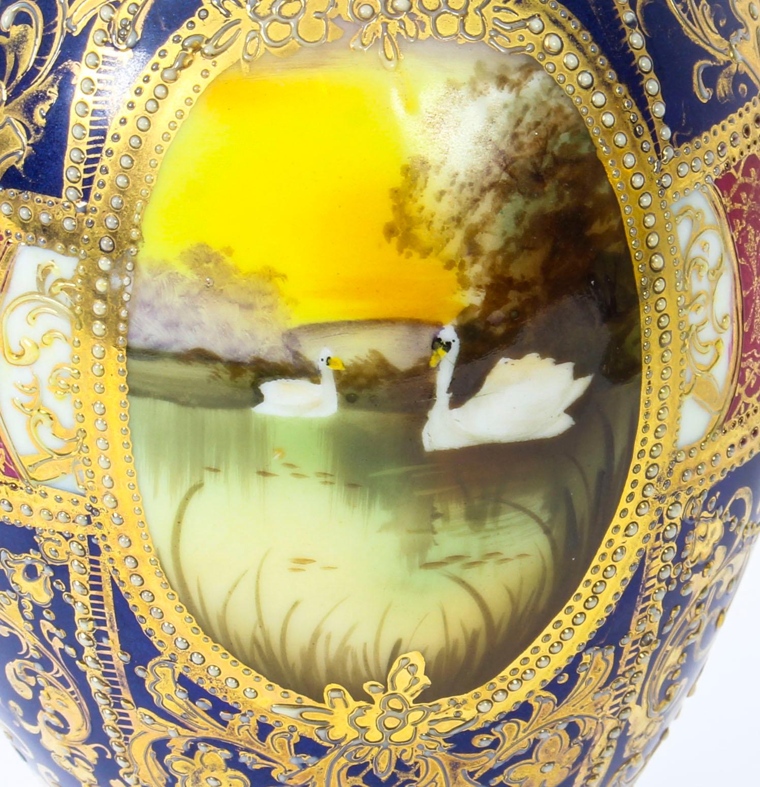 Antique Pair Taisho Period Noritake Hand Painted Porcelain Vases, 1920s 2