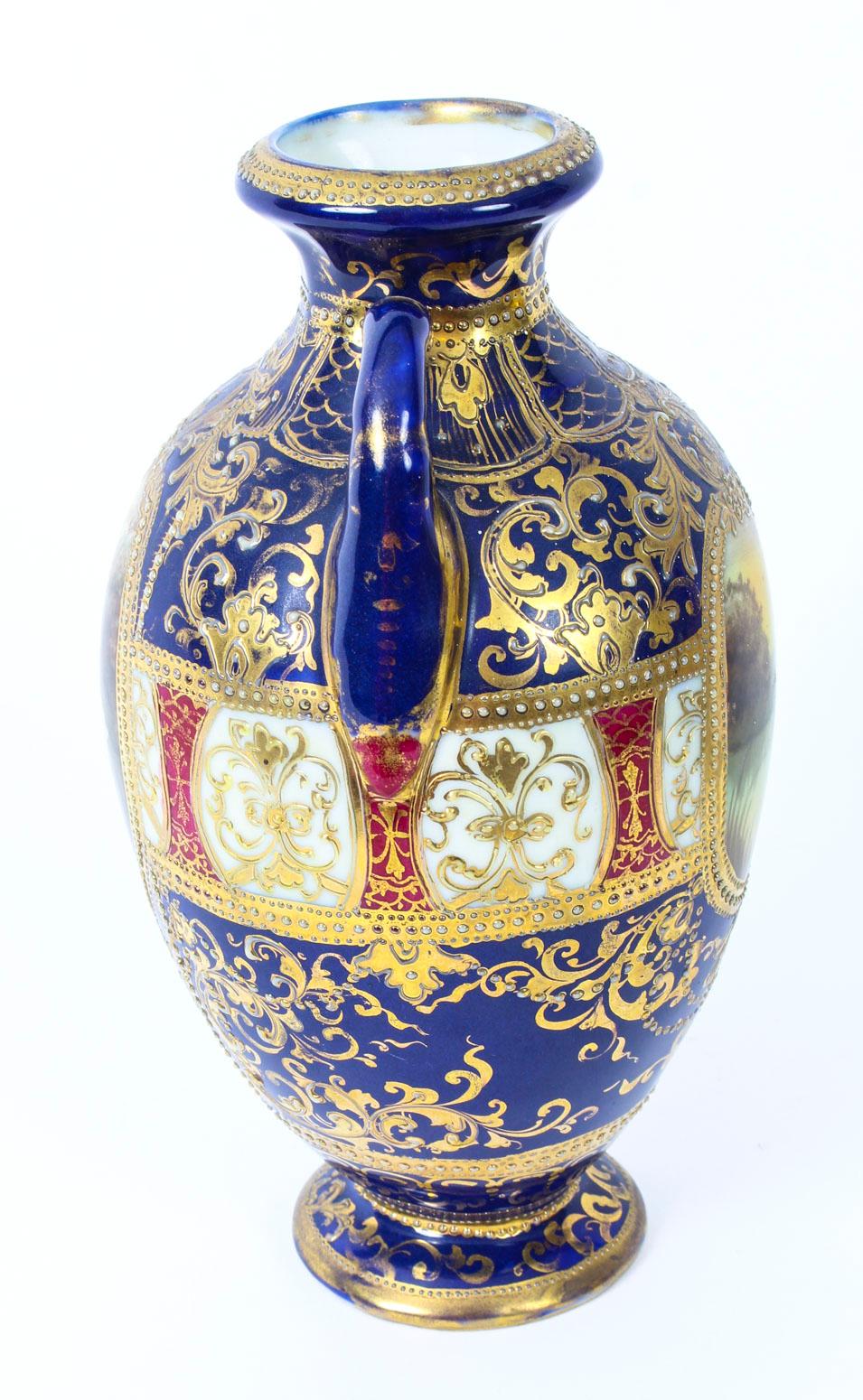 Antique Pair Taisho Period Noritake Hand Painted Porcelain Vases, 1920s 5