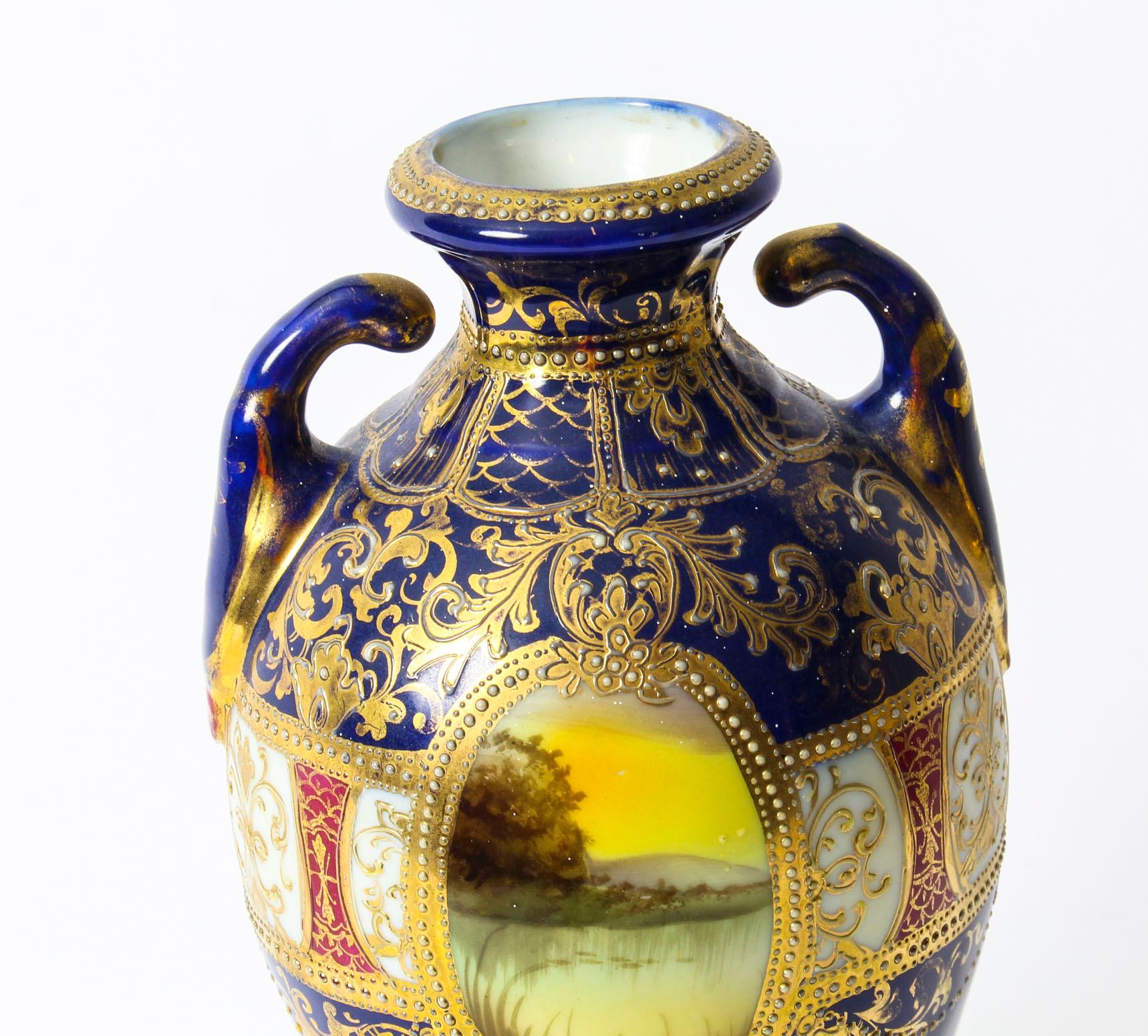 Antique Pair Taisho Period Noritake Hand Painted Porcelain Vases, 1920s 6
