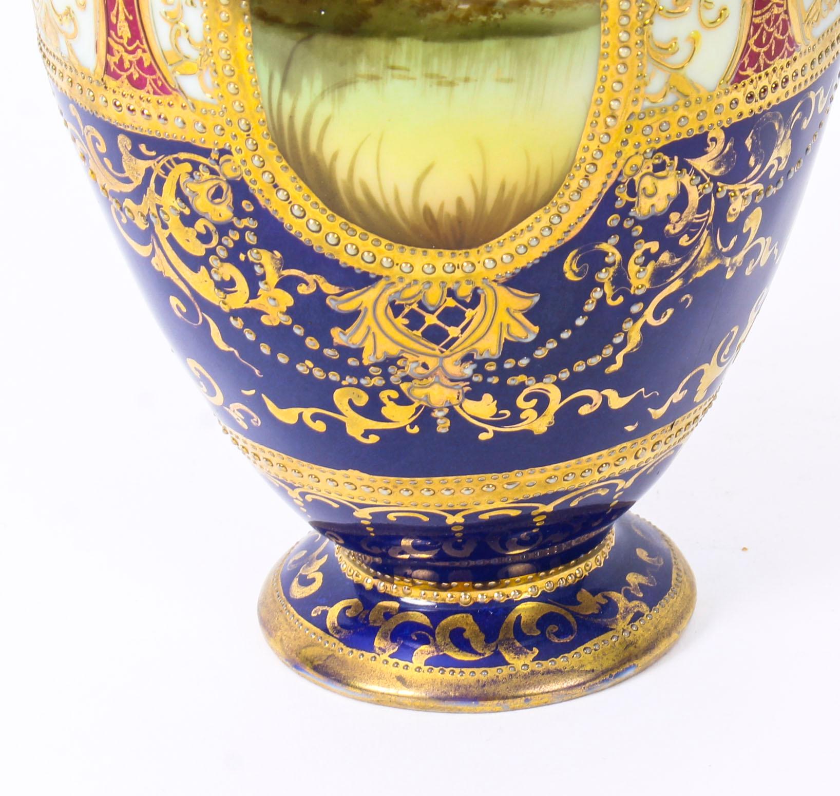 Antique Pair Taisho Period Noritake Hand Painted Porcelain Vases, 1920s 7