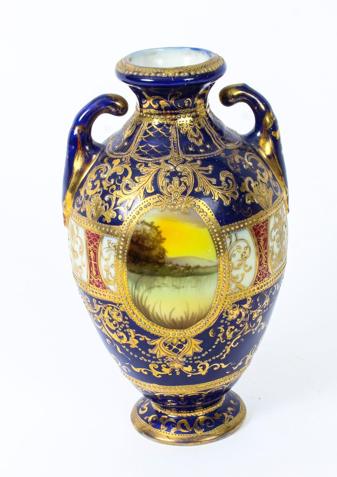 Antique Pair Taisho Period Noritake Hand Painted Porcelain Vases, 1920s 9