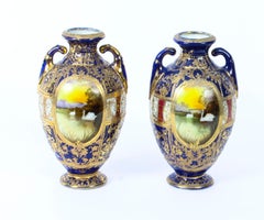 Antique Pair Taisho Period Noritake Hand Painted Porcelain Vases, 1920s