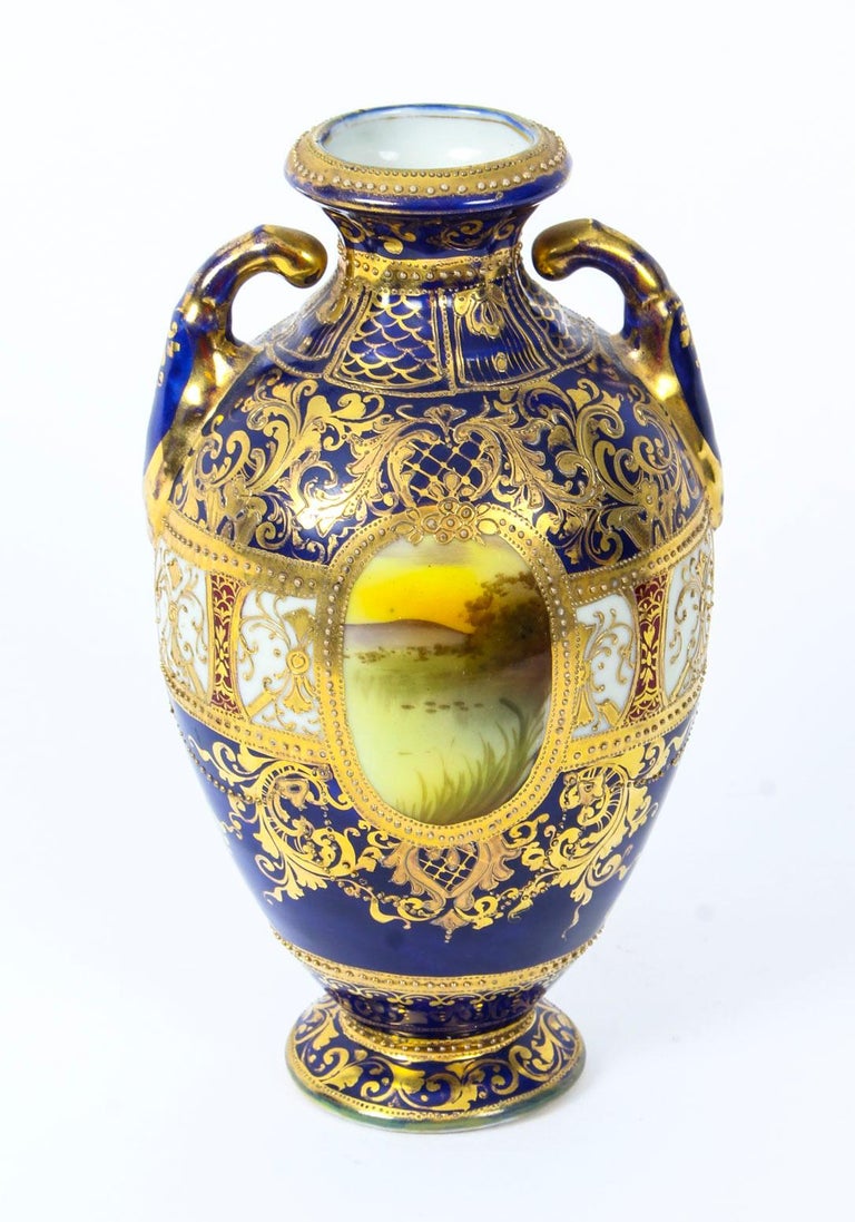 Antique Pair Taisho Period Noritake Hand Painted Porcelain Vases, 1920s