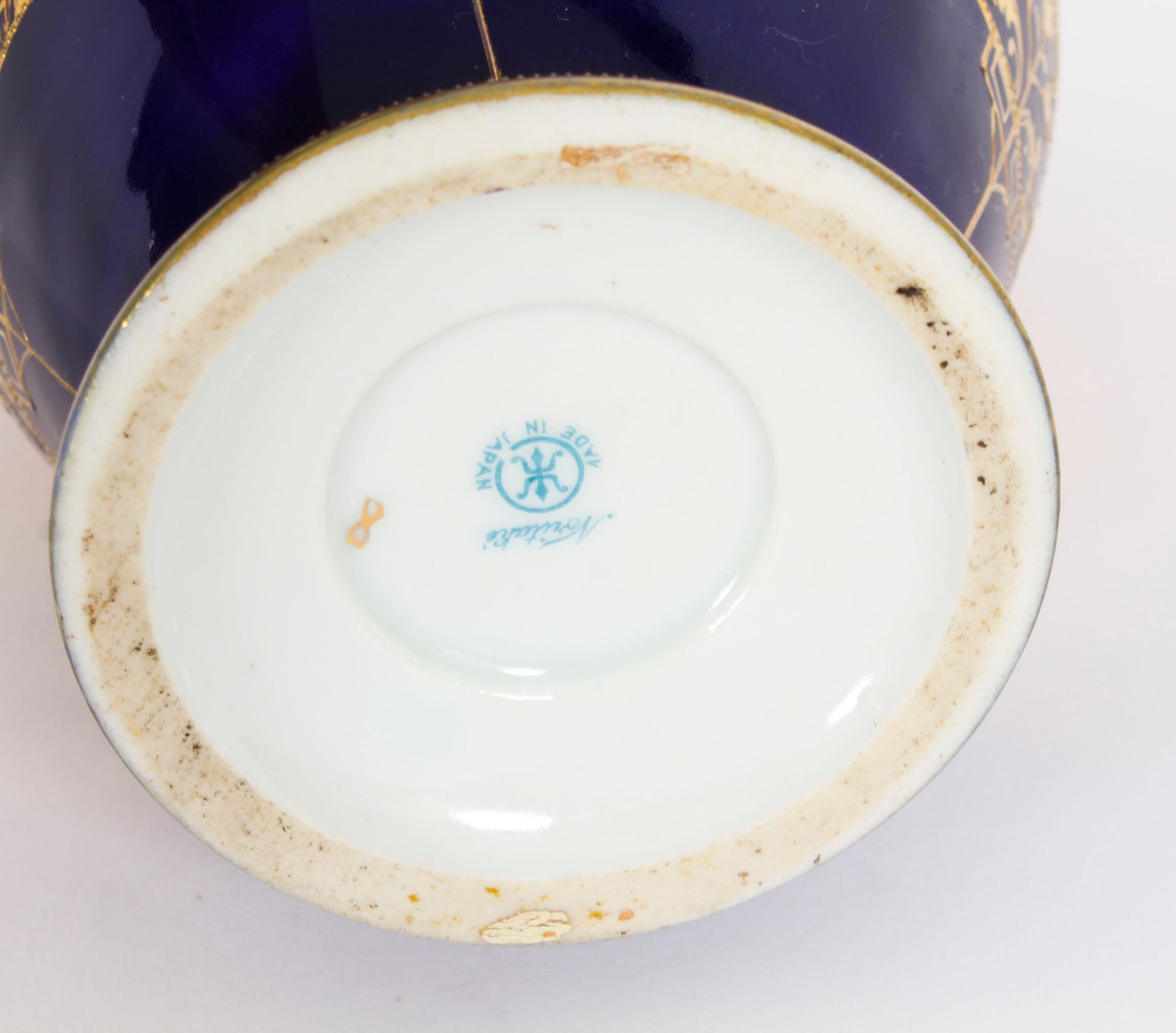 Antique Pair Taisho Period Noritake Hand Painted Porcelain Vases 20th Century 7