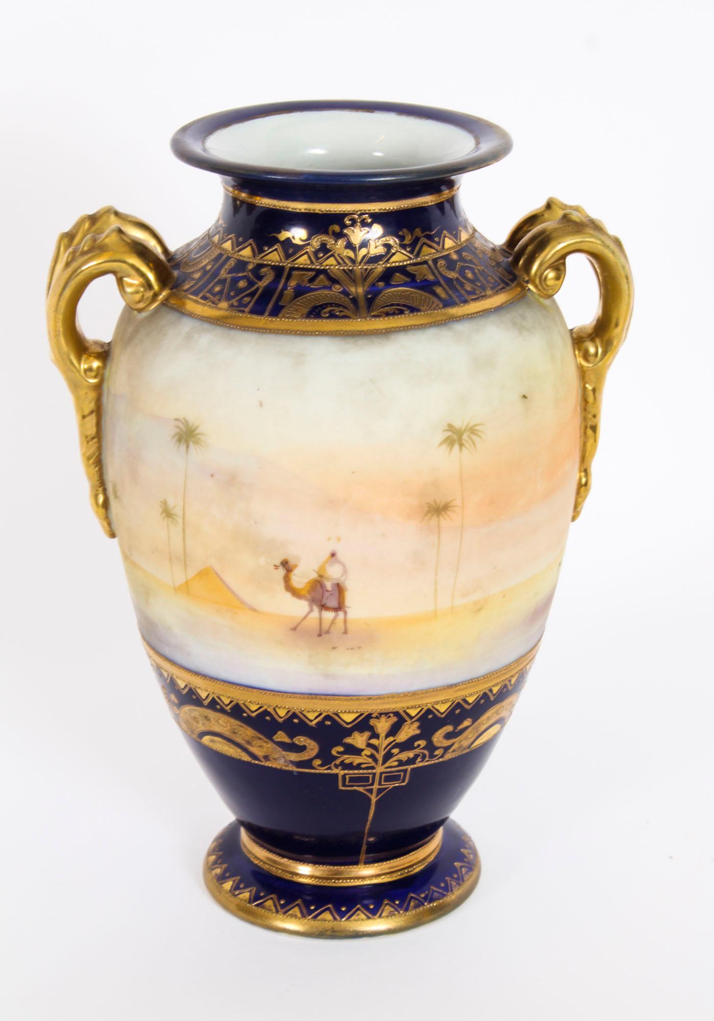 Antique Pair Taisho Period Noritake Hand Painted Porcelain Vases 20th Century 11