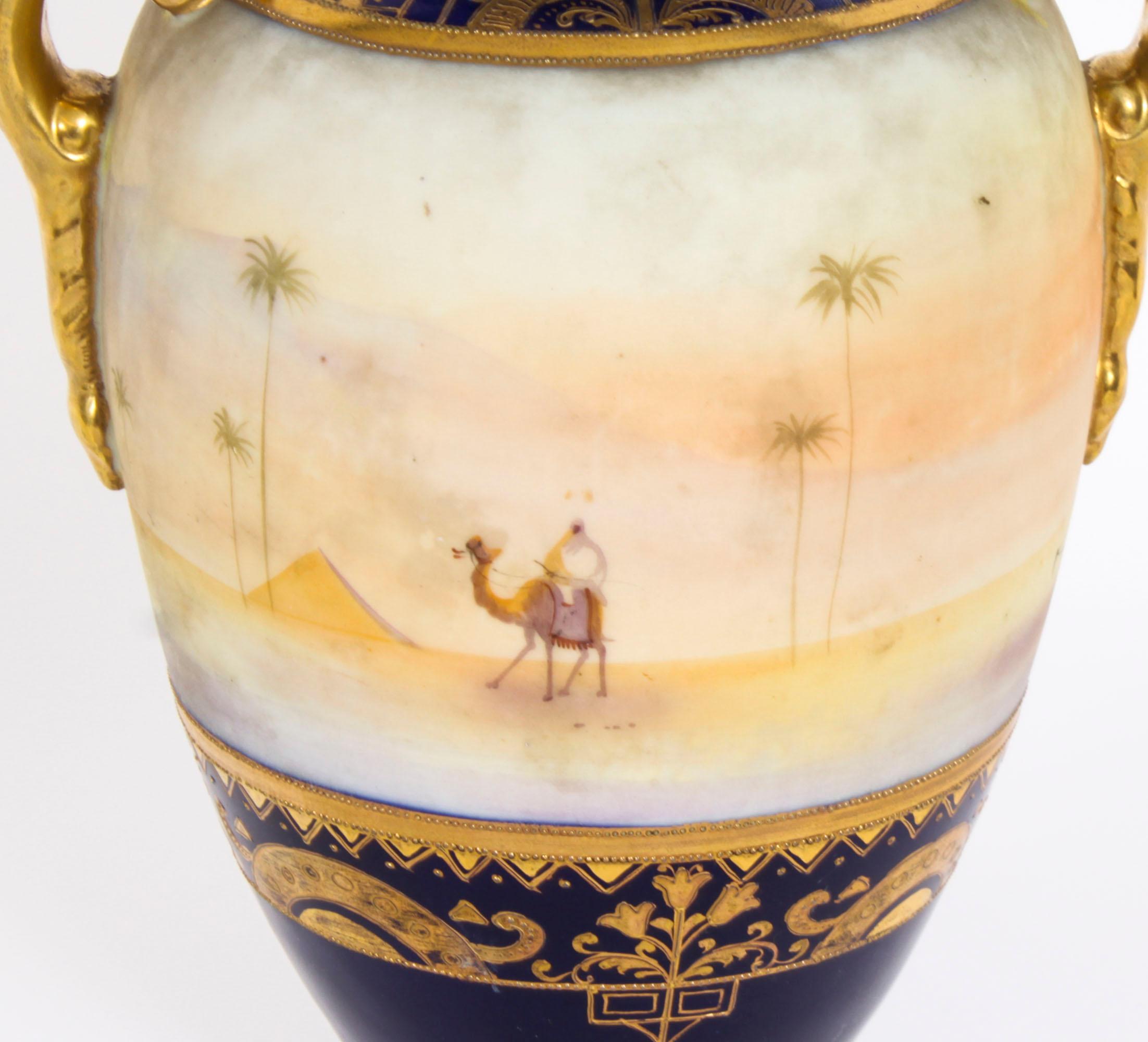 Antique Pair Taisho Period Noritake Hand Painted Porcelain Vases 20th Century 12