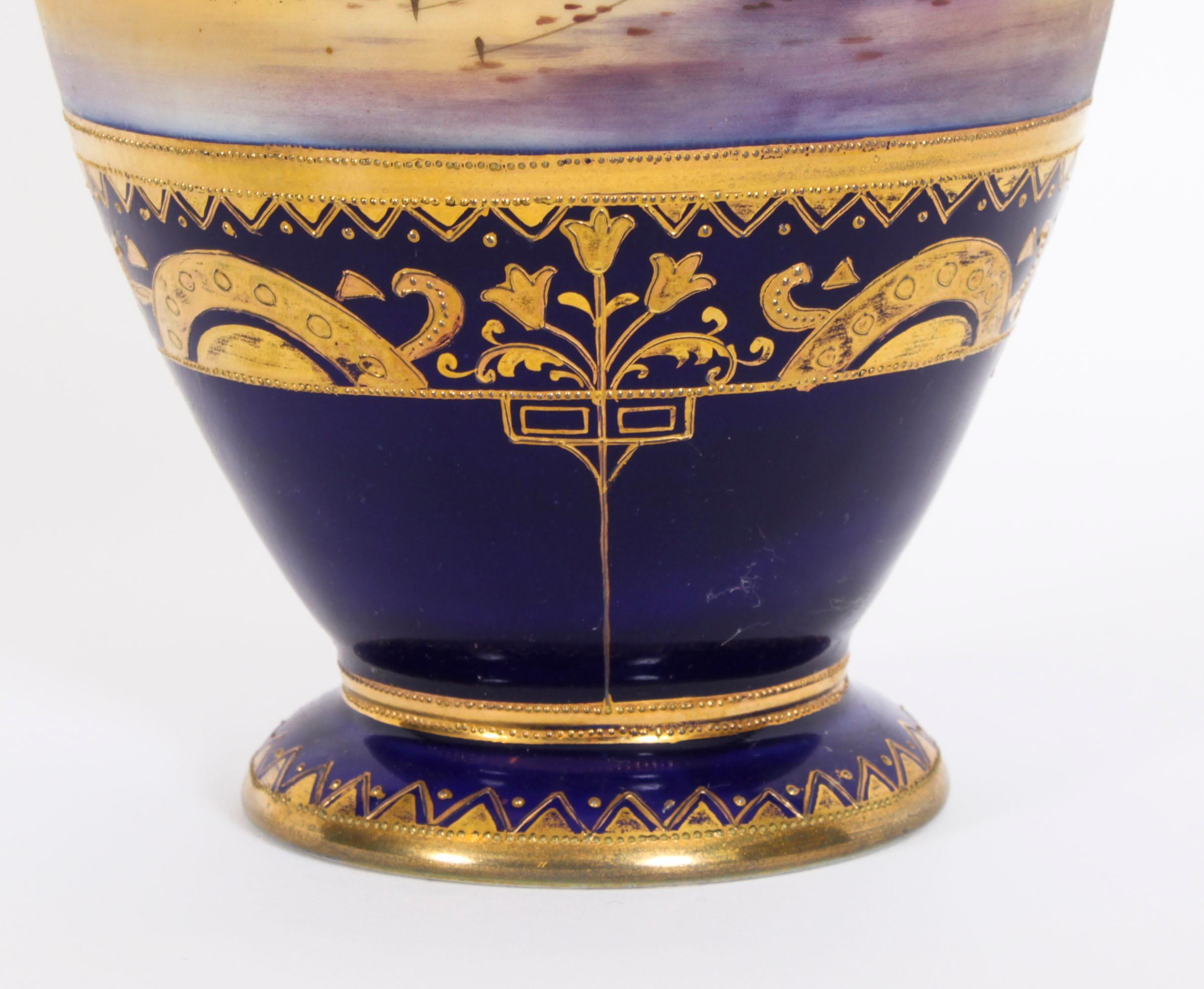 Antique Pair Taisho Period Noritake Hand Painted Porcelain Vases 20th Century 2