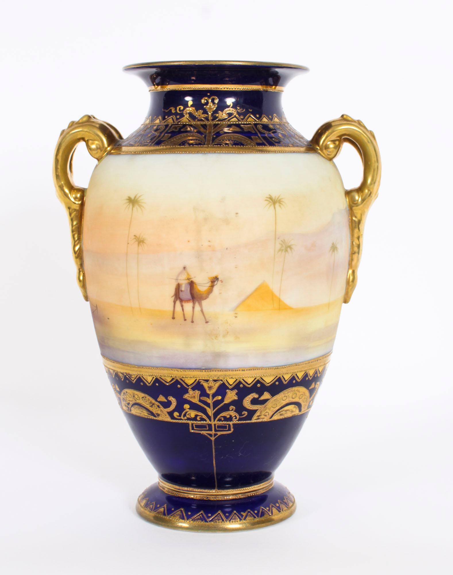 Antique Pair Taisho Period Noritake Hand Painted Porcelain Vases 20th Century 4