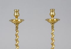 Antique Pair of Tall Brass Spiral Twist Candlesticks