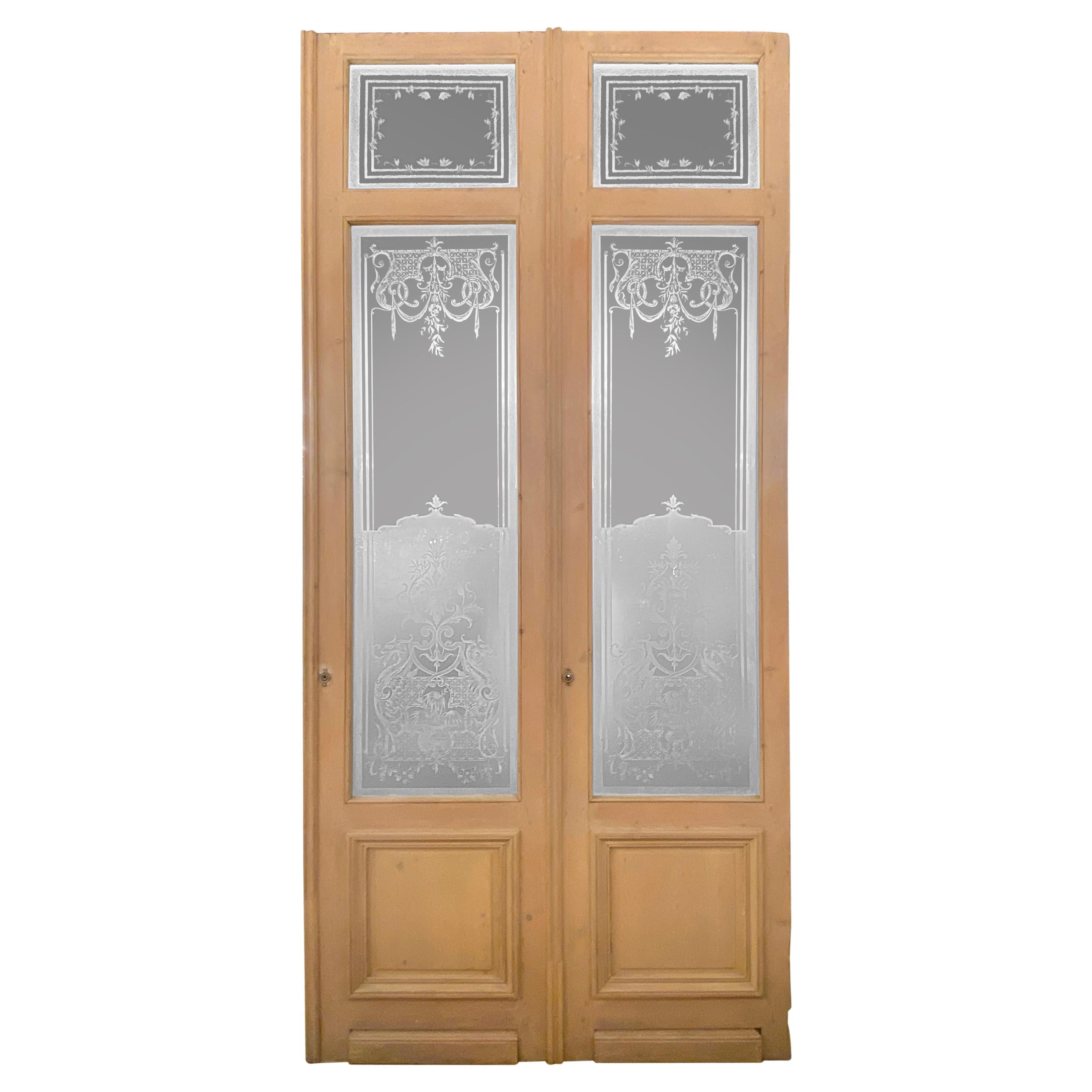 Pair of Antique French Etched Glass Doors at 1stDibs etched glass