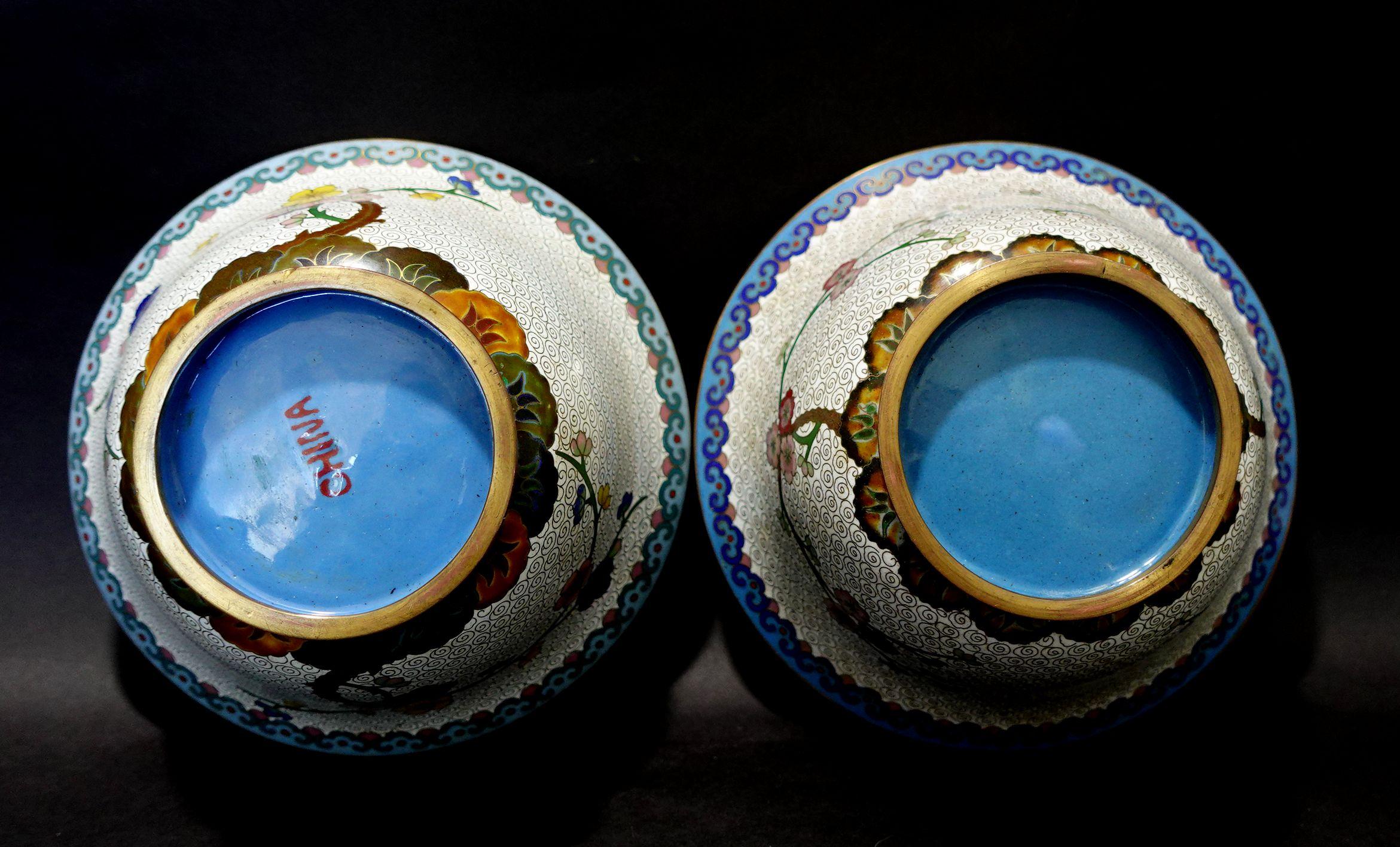 Antique Pair Thick & Heavy Chinese Cloisonné Enamel Bawls 19th Century CO#10 For Sale 9