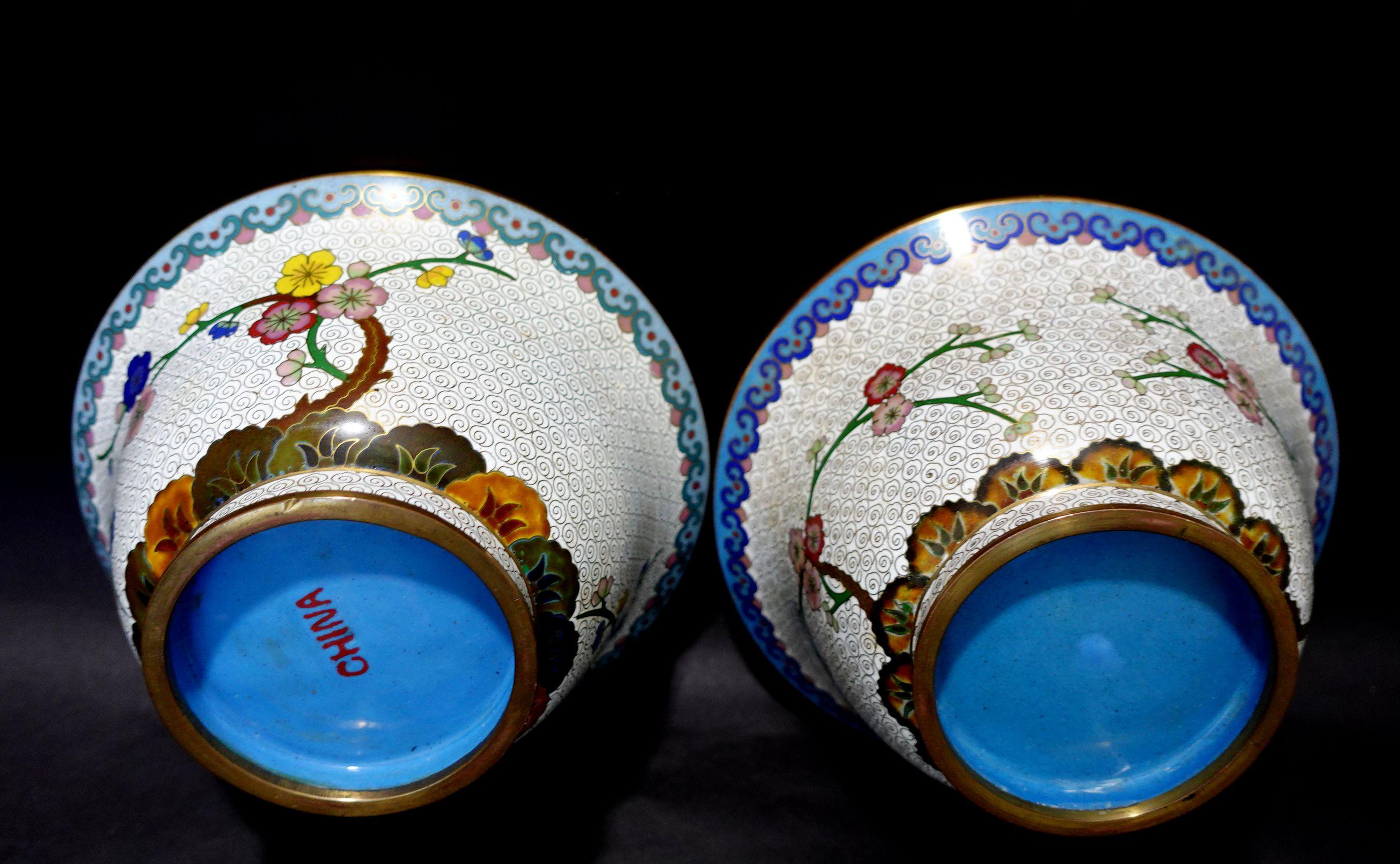 Antique Pair Thick & Heavy Chinese Cloisonné Enamel Bawls 19th Century CO#10 For Sale 10