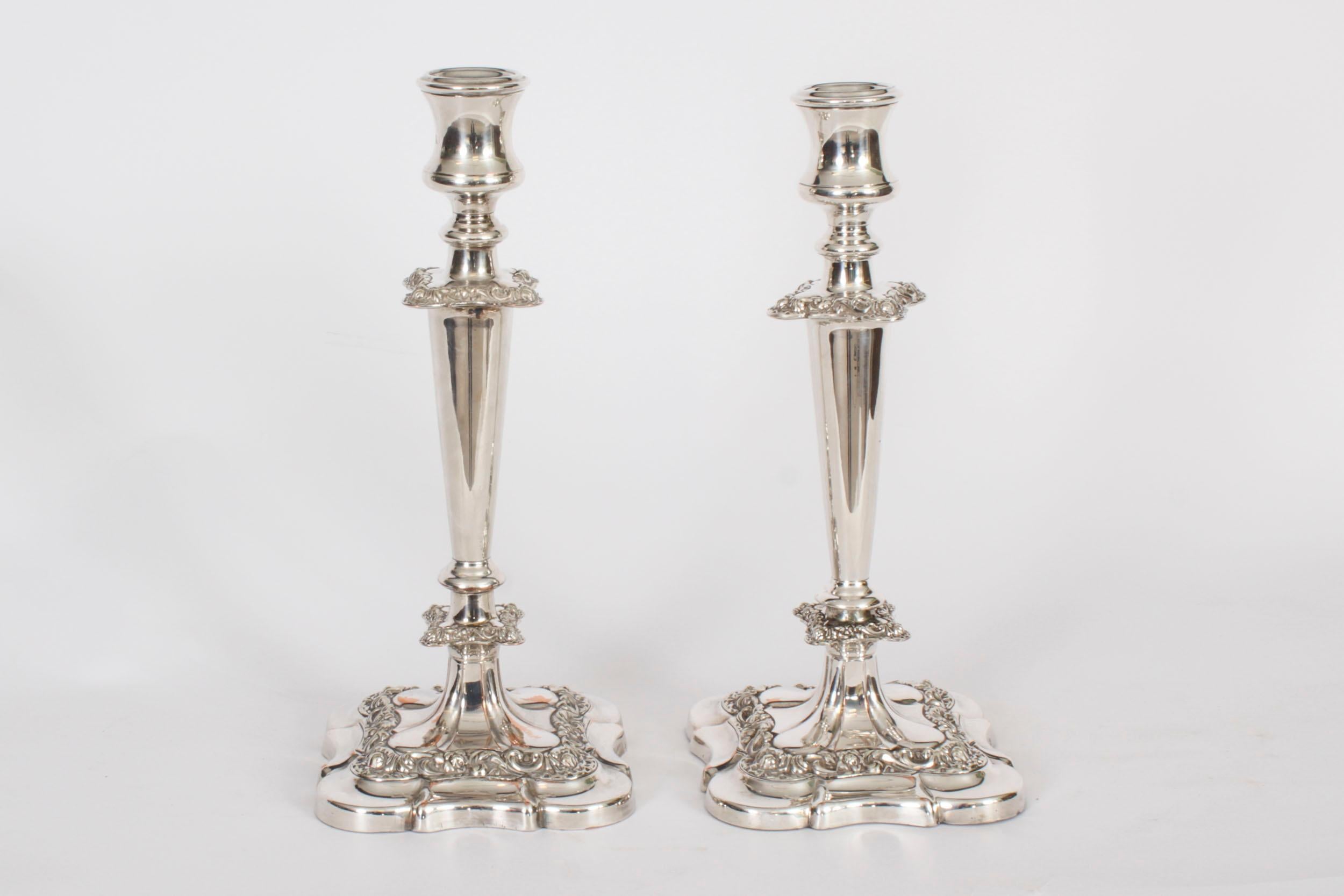 Silver Plate Antique Pair Three Light Candelabra by Stevenson & Law Circa 1920 For Sale