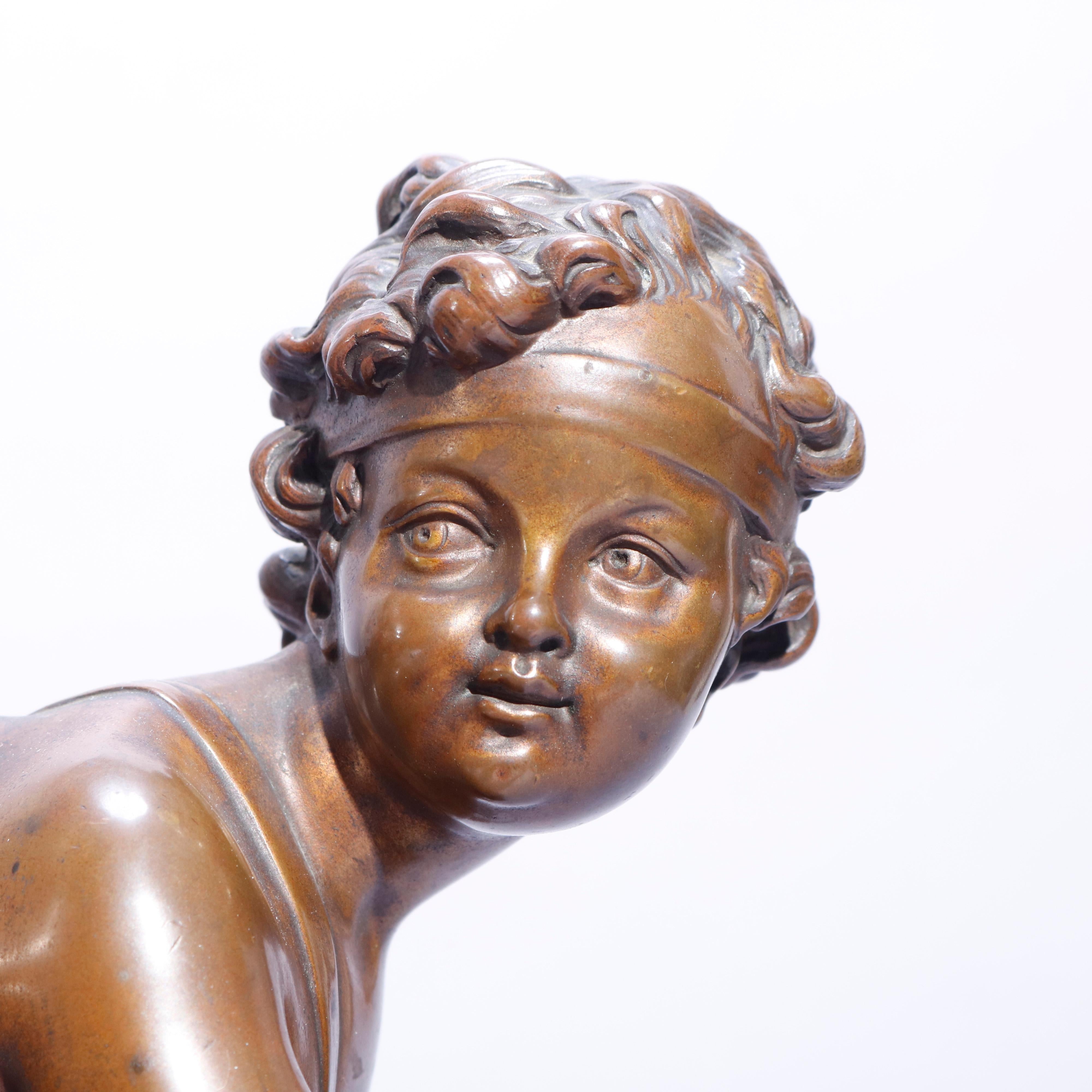 Antique pair of bronze sculptures by Tiffany & Co. depict Classical cherubs in countryside setting, stamped on bases, one with foundry mark, circa 1890.

Measures - 13