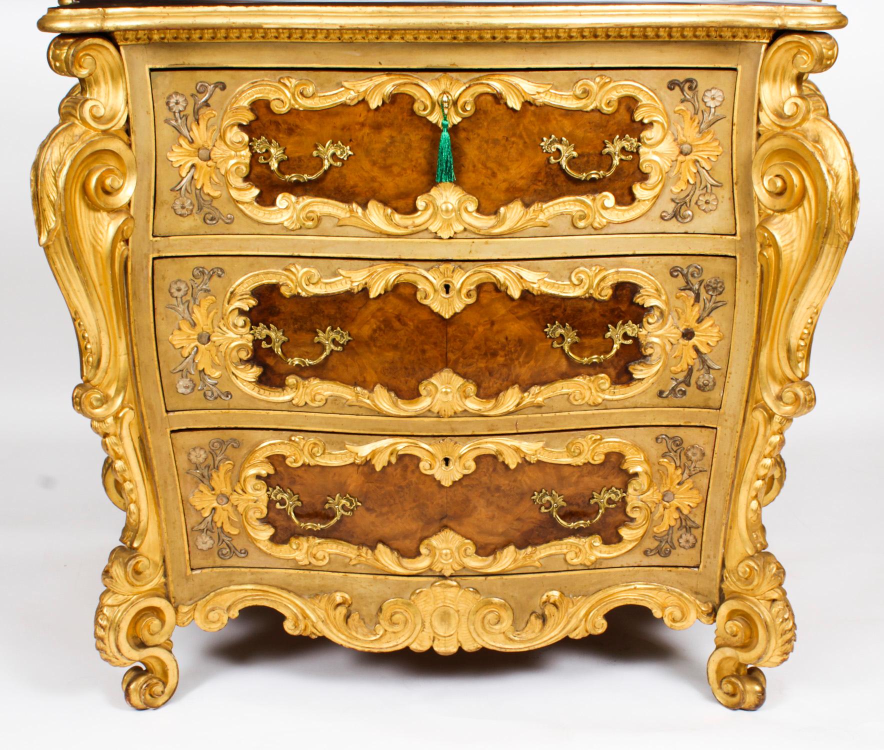 Antique Pair Venetian Walnut and Giltwood Commodes Chests 19th C In Good Condition For Sale In London, GB
