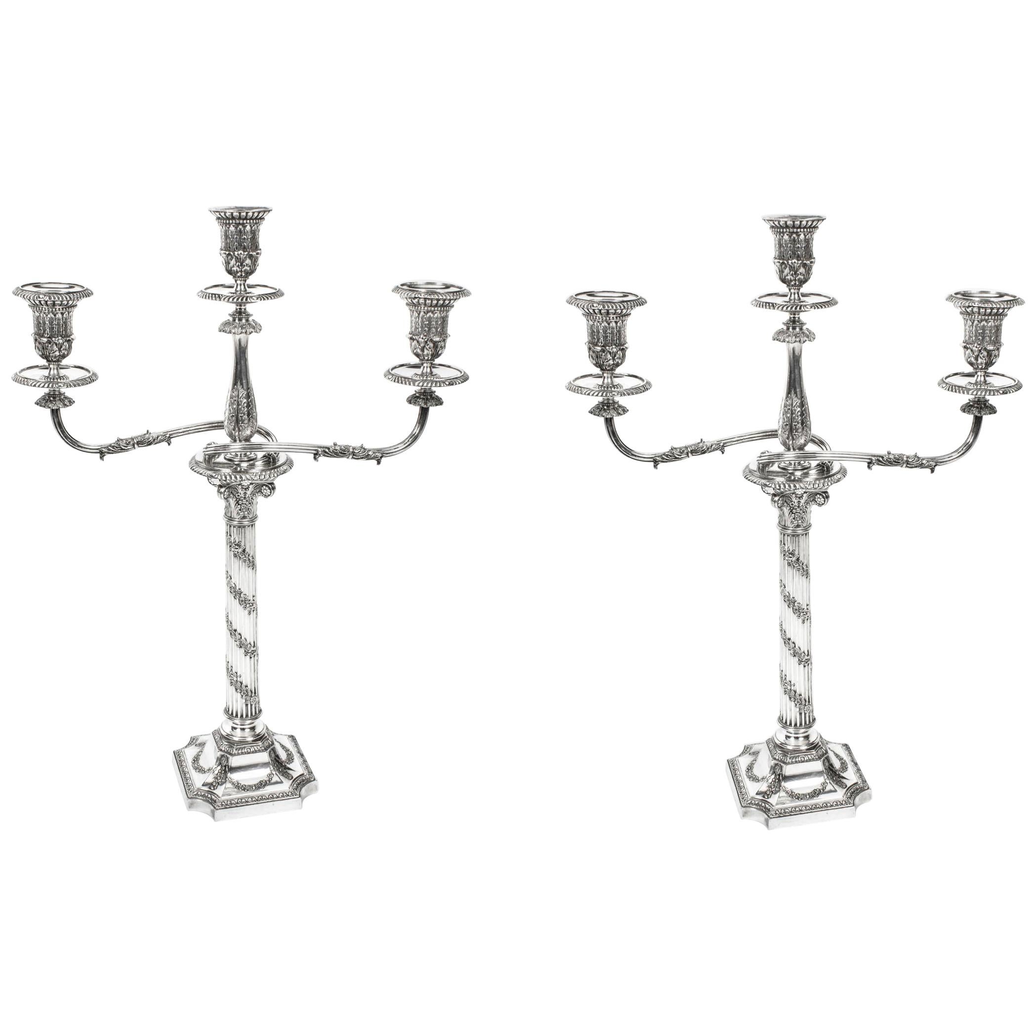 Antique Pair Victorian 3-Light Candelabra H Woodward, 19th Century