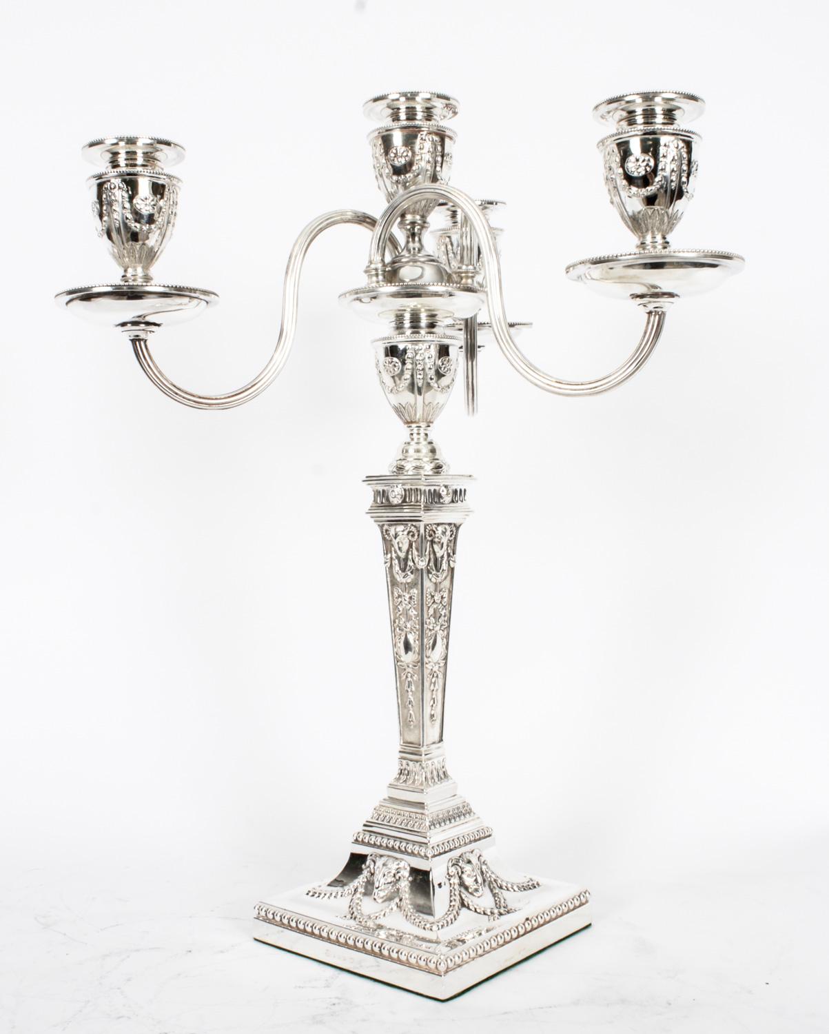 Neoclassical Antique Pair Victorian 4 Light Candelabra Elkington 19th Century
