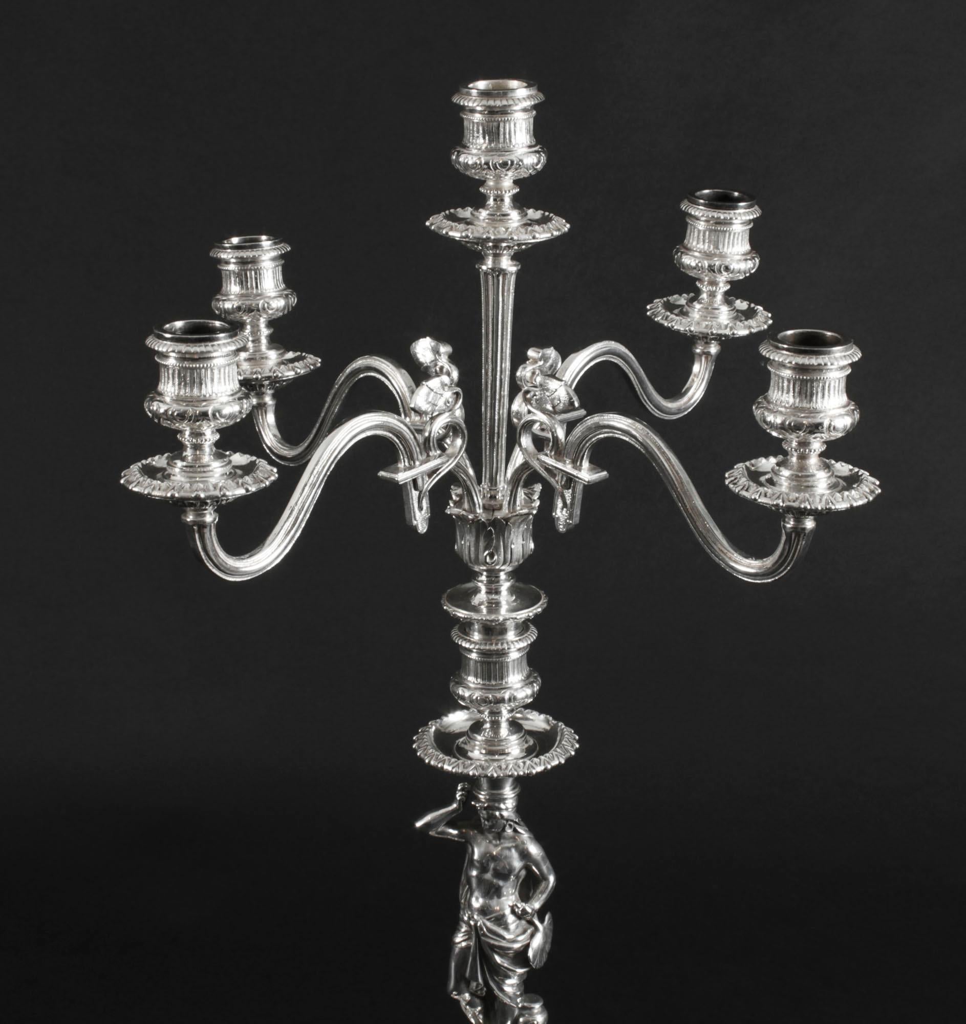 Antique Pair Victorian 5 Light Candelabra Elkington 19th Century 7