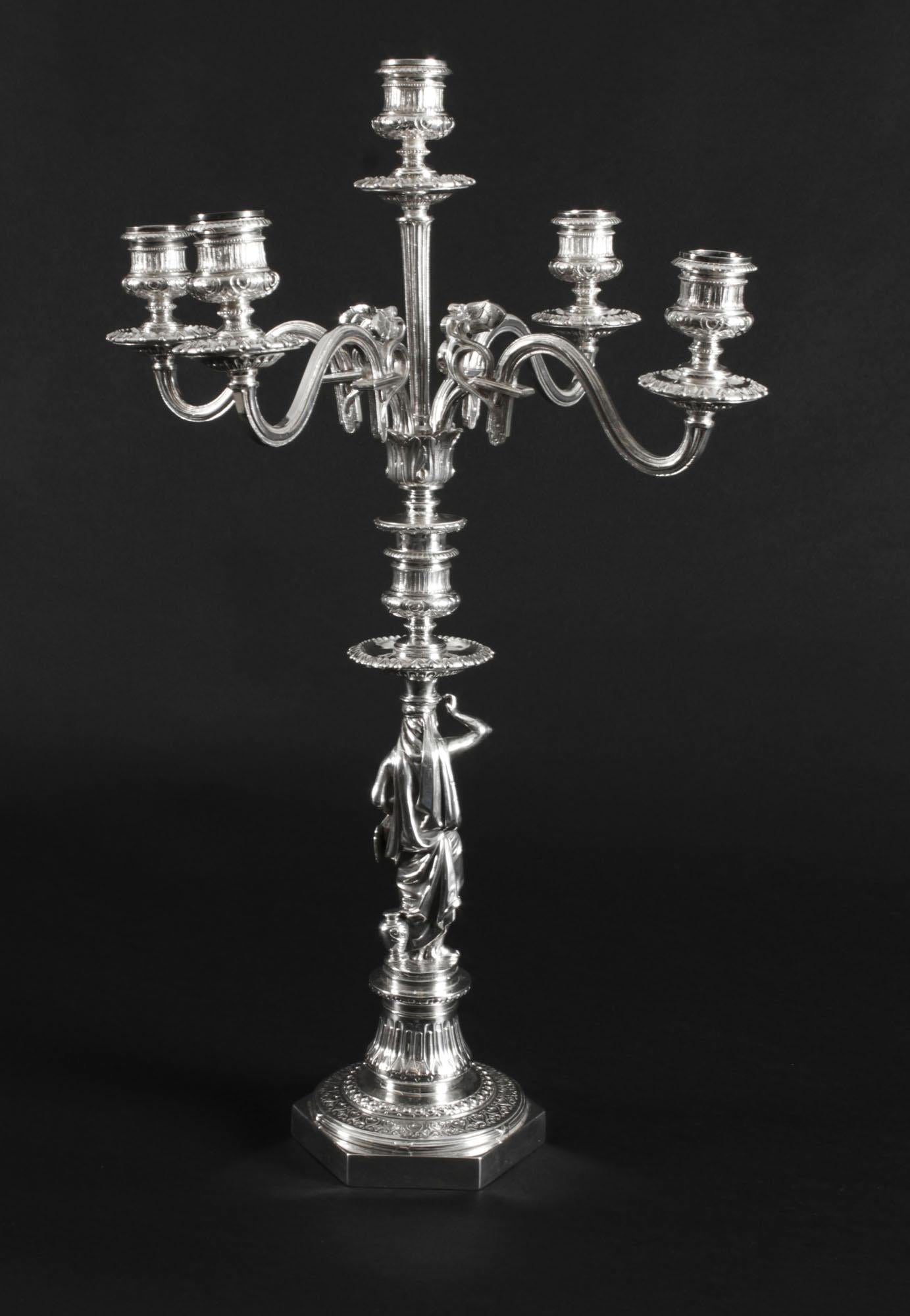 Antique Pair Victorian 5 Light Candelabra Elkington 19th Century 11