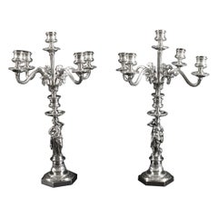 Antique Pair Victorian 5 Light Candelabra Elkington 19th Century