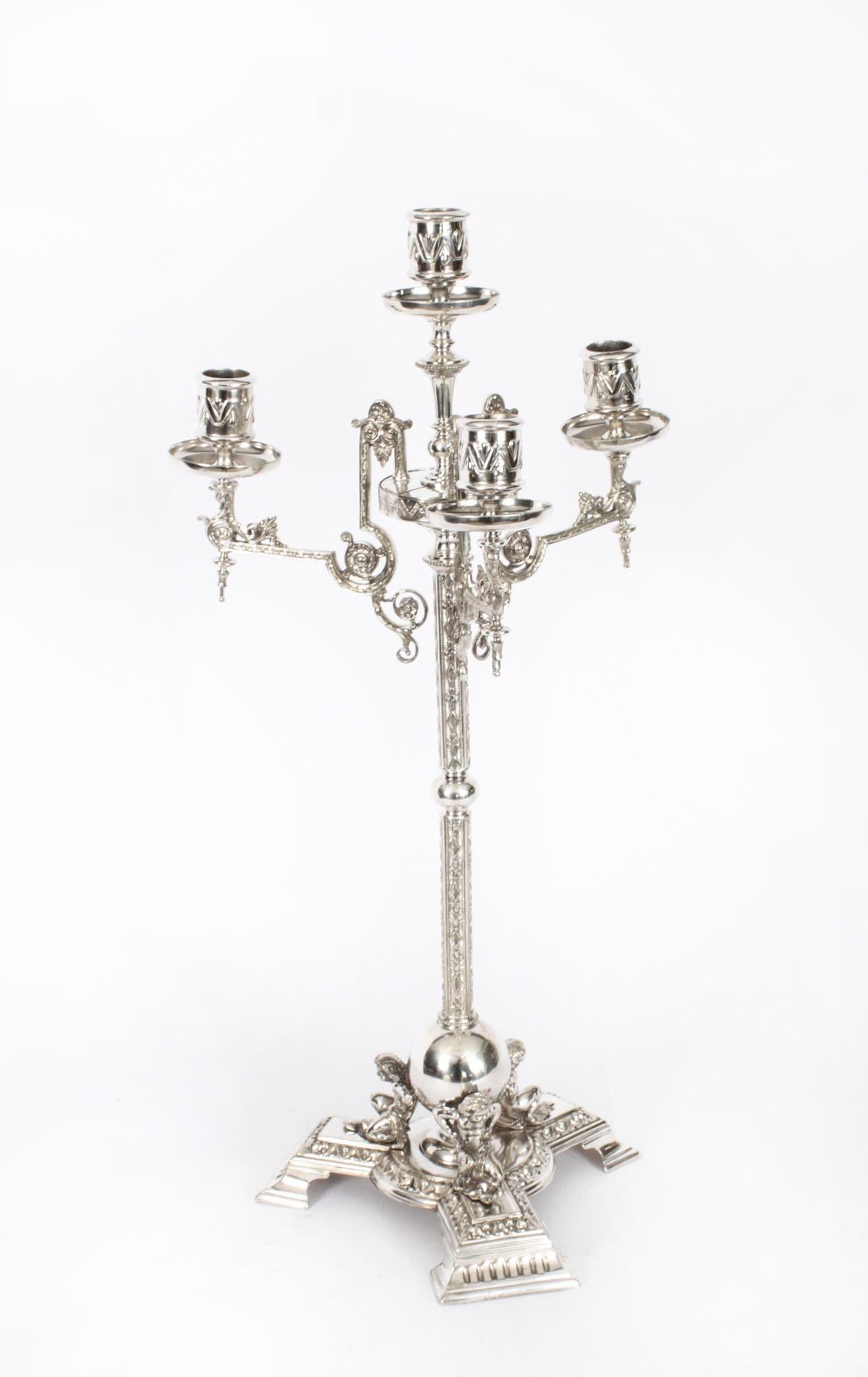 Antique Pair Victorian 5 Light Candelabra James Dixon 19th C In Good Condition For Sale In London, GB