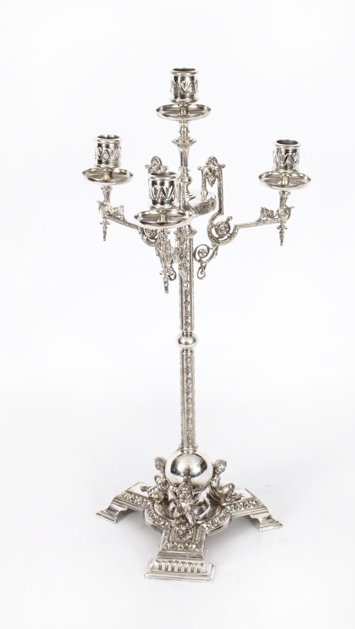 Late 19th Century Antique Pair Victorian 5 Light Candelabra James Dixon 19th C
