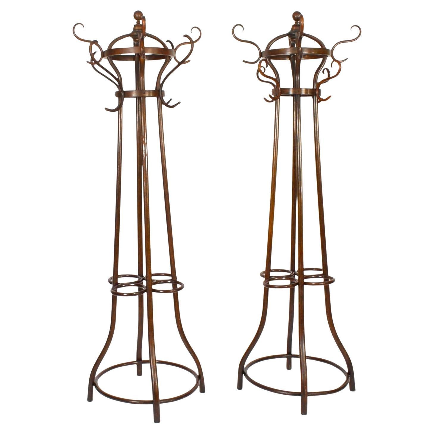 Antique Pair Victorian Bentwood Hall Umbrella Coat Stands 19th Century For Sale