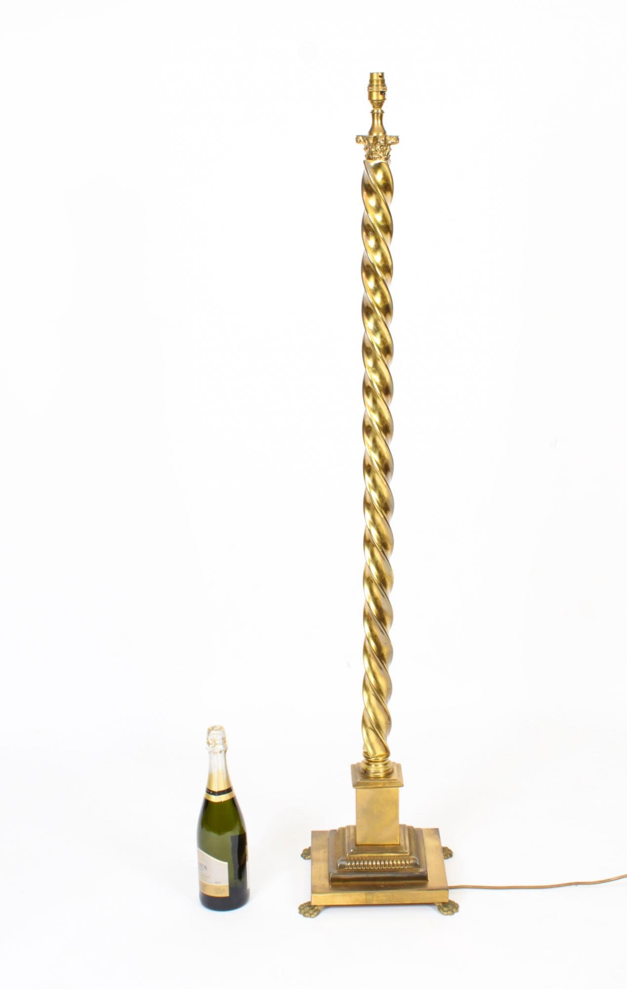 Antique Pair Victorian Brass Corinthian Column Standard Lamps Late 19th Century 12