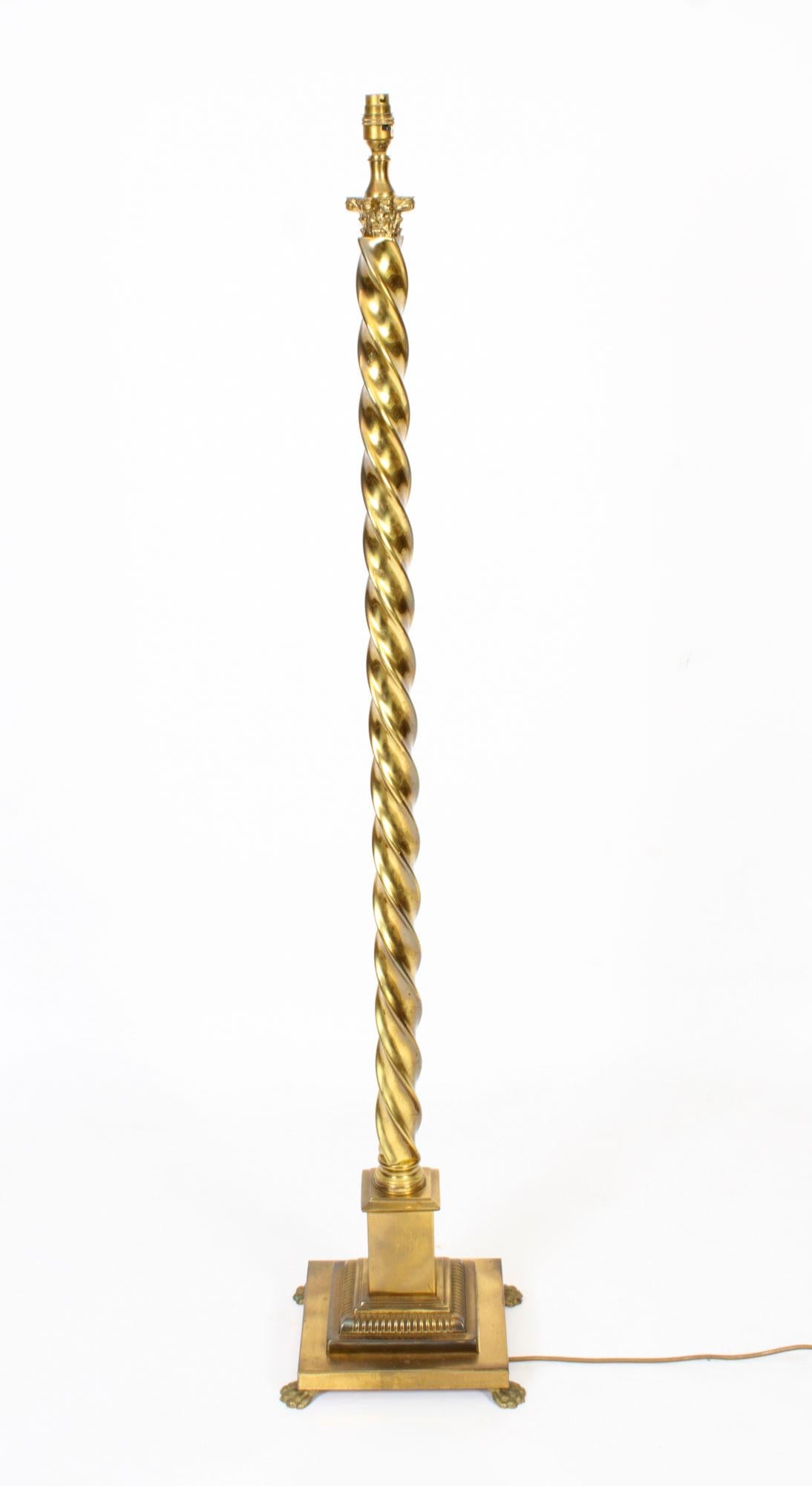 Antique Pair Victorian Brass Corinthian Column Standard Lamps Late 19th Century 6