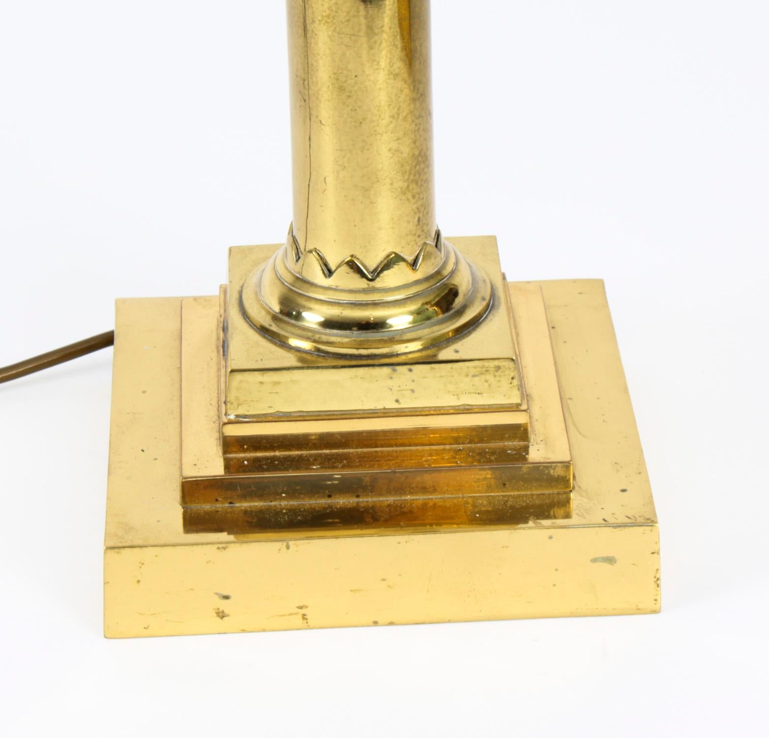 Antique Pair Victorian Brass Corinthian Column Table Lamps, 19th C For Sale 6