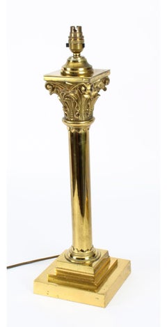 Antique Victorian Brass Corinthian Column Table Lamp 19th Century
