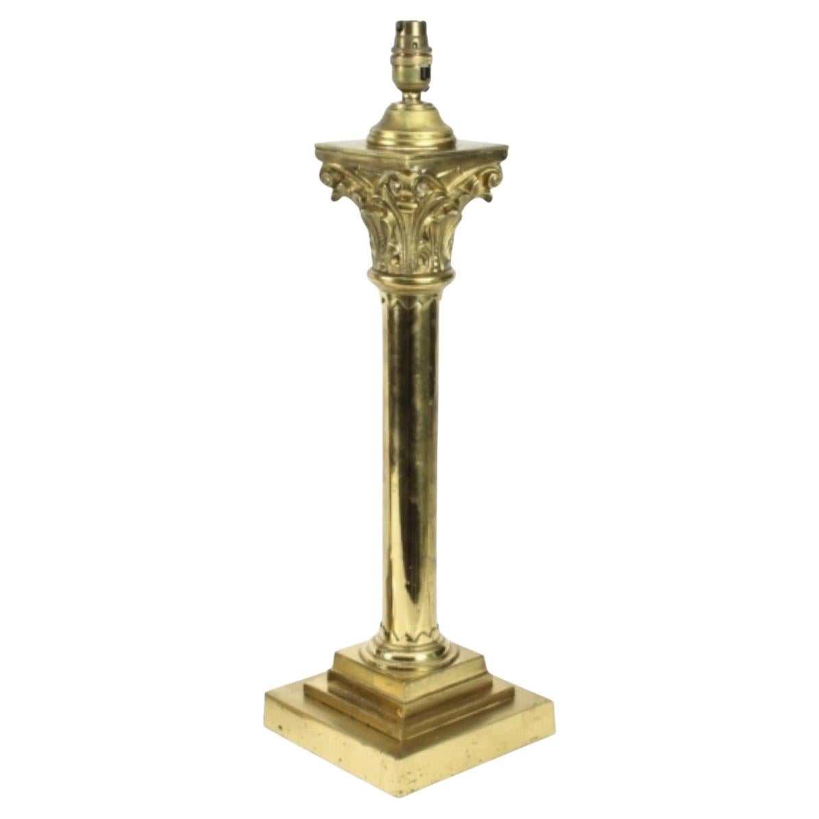 Antique Pair Victorian Brass Corinthian Column Table Lamps, 19th Century
